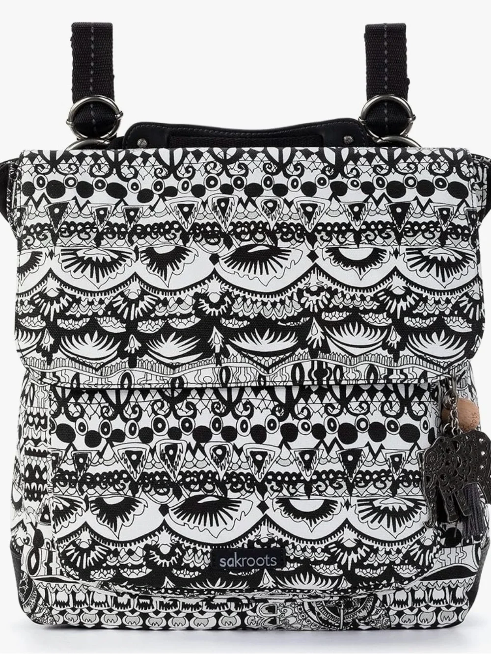Sakroots One World Design Black & White Graphic Olympic Backpack/Crossbody